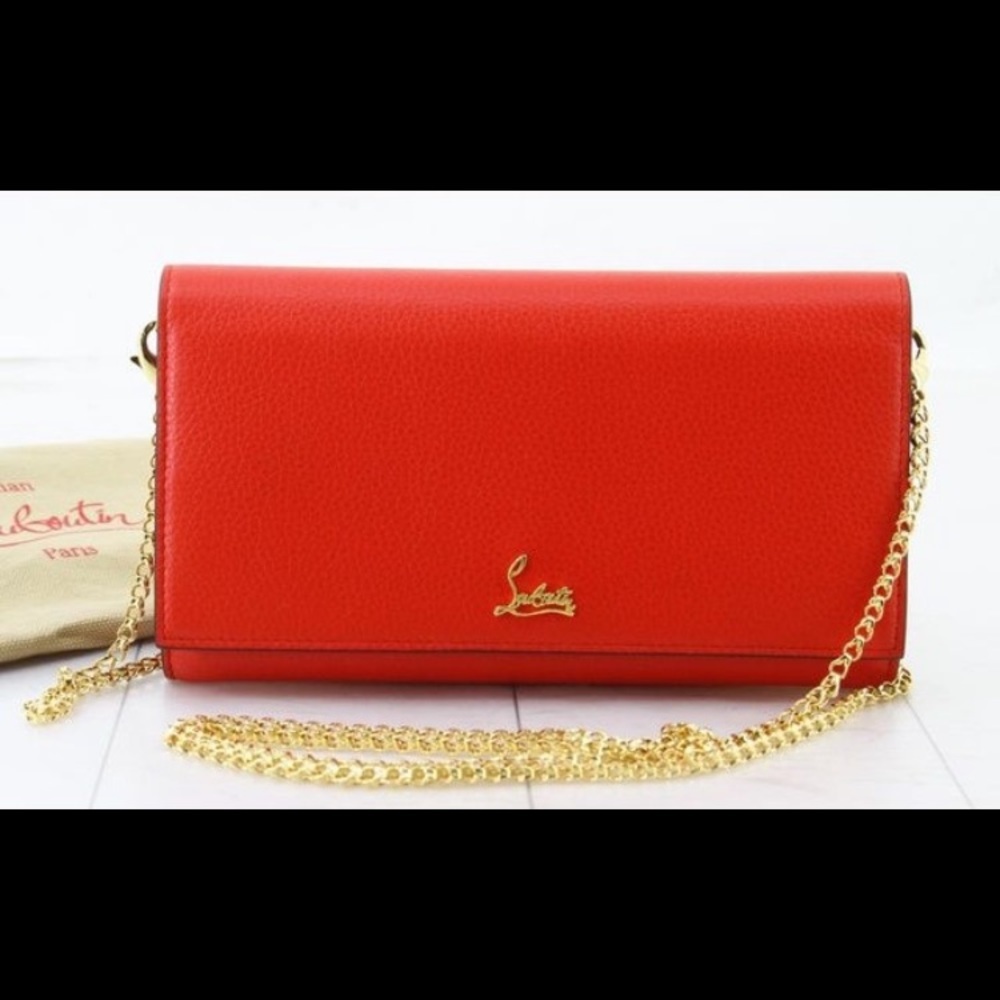 Christian Louboutin Boudoir Chain Wallet Red Leather